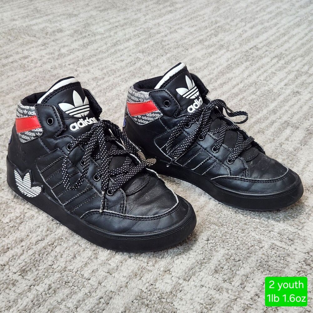 Adidas youth Hard Court High J Transmission basketball hi-tops black size 2